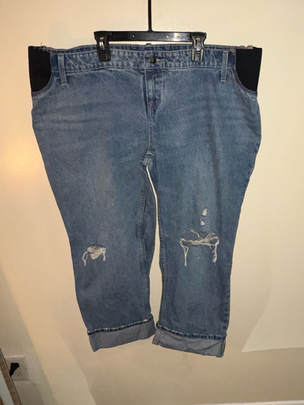 Light Blue Women's Boyfriend Jeans with Distressed Knees - Picture 1 of 10
